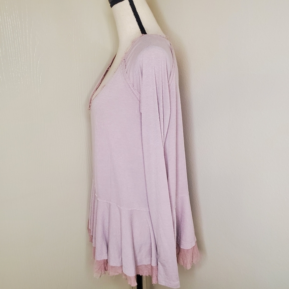 We The Free Free People Tangerine Long Sleeve Mauve Top Ribbed Tee Boho Size S - Picture 4 of 9